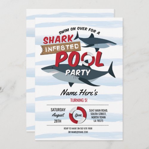 Shark Pool Party Fun Blue Water Birthday Invite