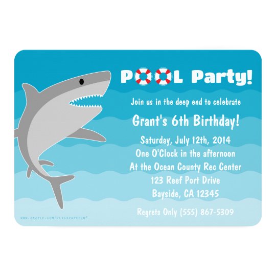 shark pool party invitation zazzle com