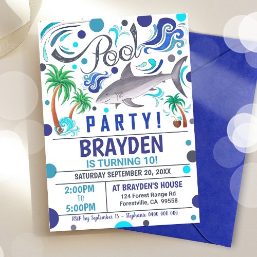 Shark Pool Party Invitation Boy Pool Party Invites