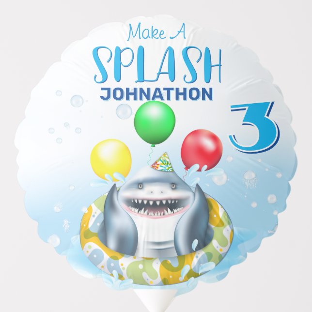 Shark Pool Party Kids Birthday Balloon (Front)