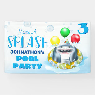 Shark Pool Party Kids Birthday Banner