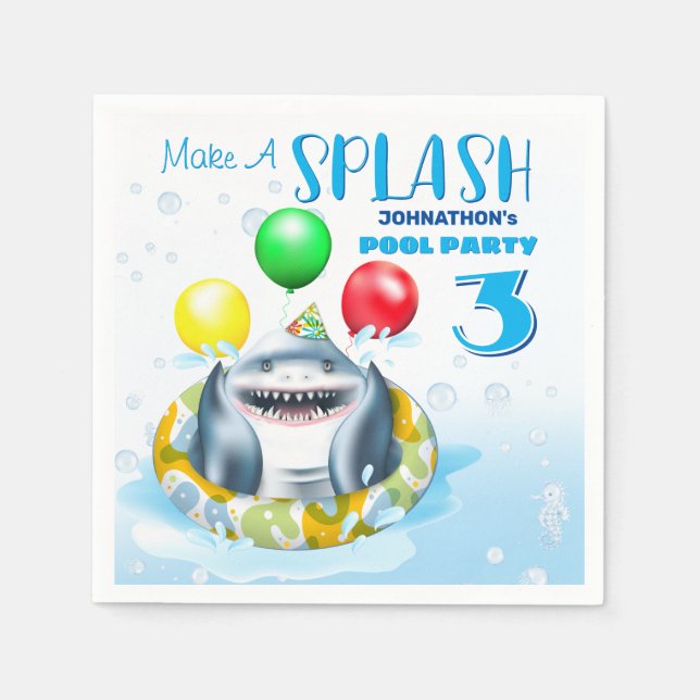 Shark Pool Party Kids Birthday Napkins (Front)