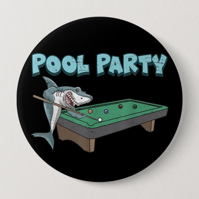 Shark Pool Party Pun Billiard Summer Beach Pool Button (Front)