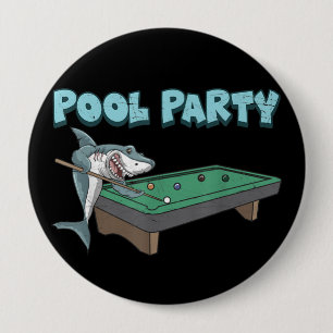 Shark Pool Party Pun Billiard Summer Beach Pool Button