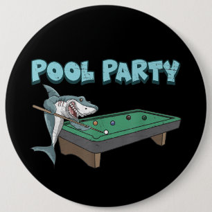 Shark Pool Party Pun Billiard Summer Beach Pool Button