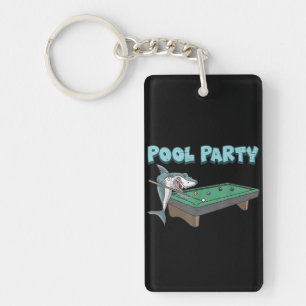 Shark Pool Party Pun Billiard Summer Beach Pool Keychain
