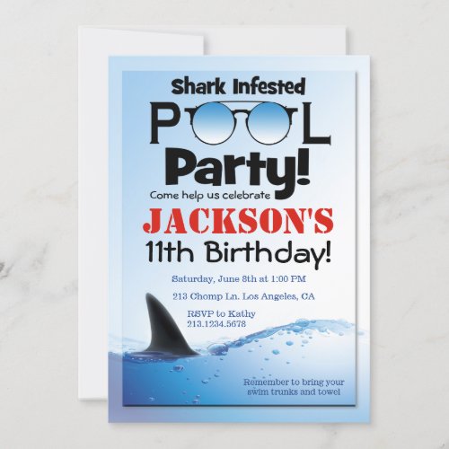 Shark Pool Party Swimming Birthday Invitation