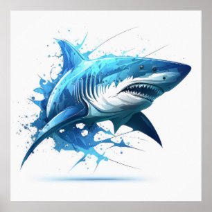 Shark Portrait Animal Painting Wildlife Outdoors Poster