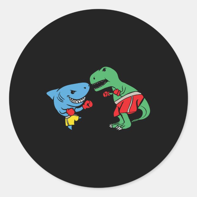 Shark Punching T-rex Dinosaur Funny Fighting Boxin Classic Round Sticker (Front)