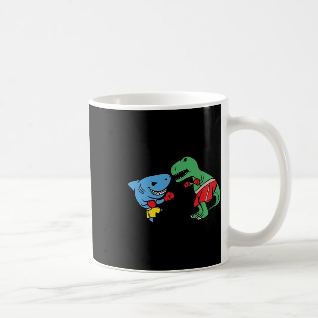Shark Punching T-rex Dinosaur Funny Fighting Boxin Coffee Mug (Right)