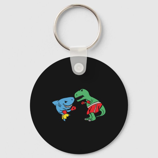 Shark Punching T-rex Dinosaur Funny Fighting Boxin Keychain (Front)