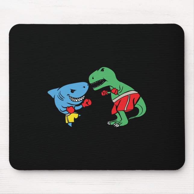 Shark Punching T-rex Dinosaur Funny Fighting Boxin Mouse Pad (Front)