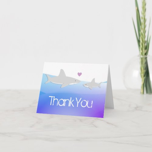 Shark Purple Heart baby shower thank you card