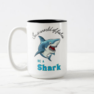 SHARK QUOTE ,FUNNY, CARTOON STYLE Two-Tone COFFEE MUG