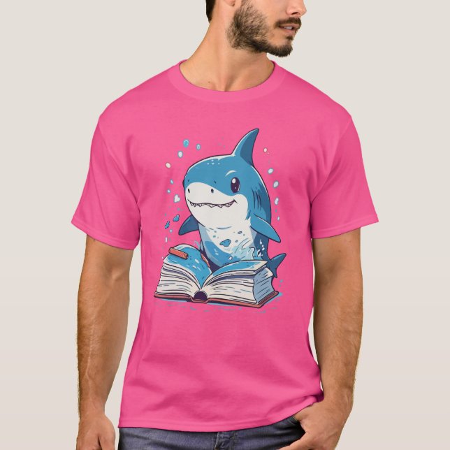 Shark Reading Book Marine Animal Ocean Sea Reader  T-Shirt (Front)