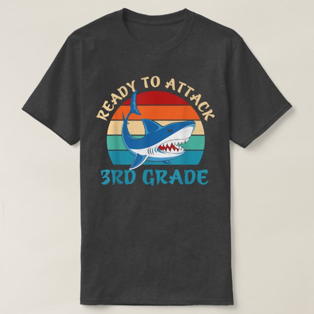 Shark Ready to Attack 3rd Grade Sunset Boys Back t T-Shirt (Design Front)