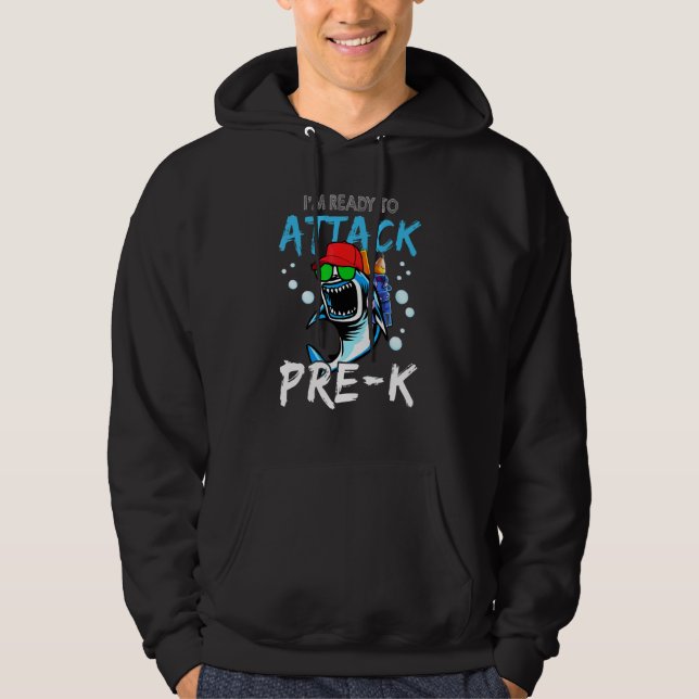 Shark Ready To Attack Pre K Boys Back To School Hoodie (Front)