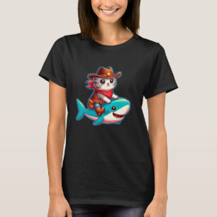 Shark Ride Kitten Lover Cute Animal Meme Cowboy Ca T-Shirt