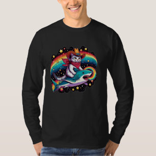 Shark Ride Kitten Lover Rainbow Animal Meme Cowboy T-Shirt