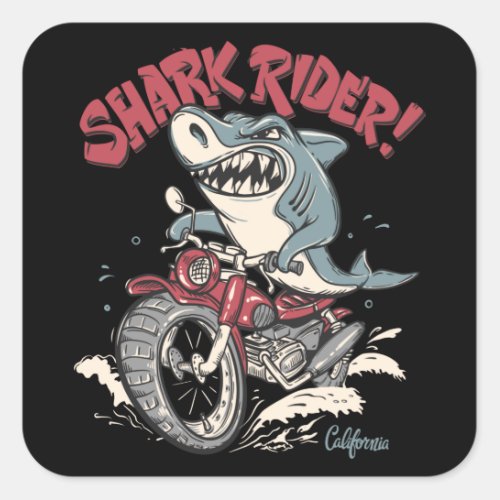 Shark rider on motorcycle square sticker