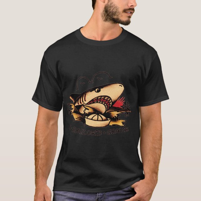 Shark Sailors Grave Americanraditional Sailor Jerr T-Shirt (Front)