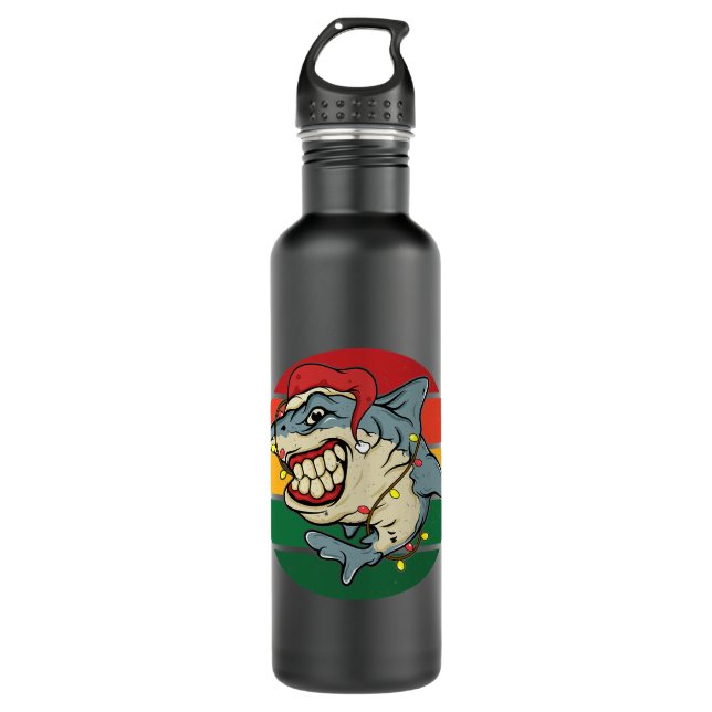Shark Santa Claus Christmas Retro Cheer Merry Xmas Stainless Steel Water Bottle (Front)