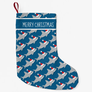 Shark Santa Hat Blue Gray Sharkmas Animal Small Christmas Stocking