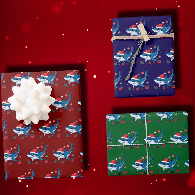 Shark Santa Hat Christmas Gift Wrapping Paper Sheets (Creator Uploaded)