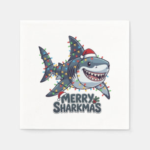 Shark Santa Hat Christmas Lights Merry Sharkmas Napkins