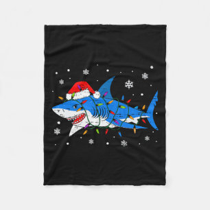 Shark Santa Hat Christmas Lights Xmas Pajama Men W Fleece Blanket