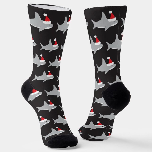 Shark Santa Hat Christmas Socks (Angled)