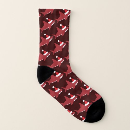 Shark Santa Hat Red Holiday Christmas Socks