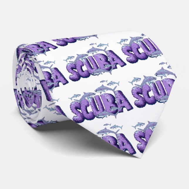 Shark Scuba Diver Neck Tie (Rolled)