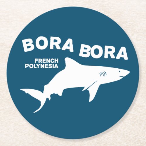 Shark Scuba Diving In Bora Bora Round Paper Coaster