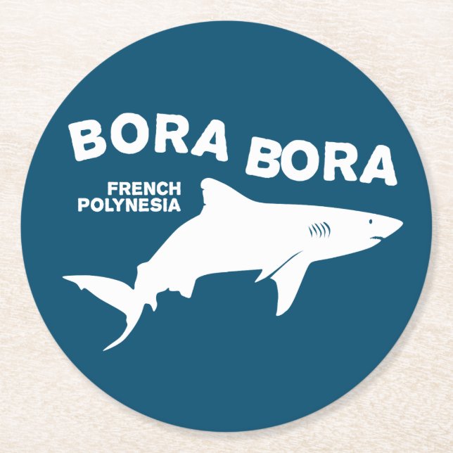 Shark Scuba Diving In Bora Bora Round Paper Coaster (Front)