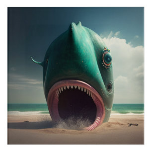 Shark sculpture on the beach acrylic print