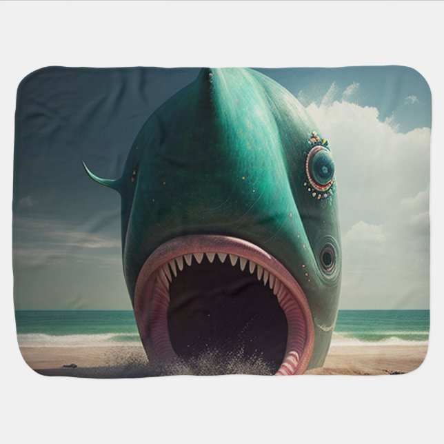 Shark sculpture on the beach baby blanket (Horizontal)