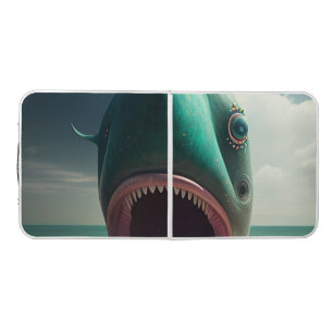 Shark sculpture on the beach beer pong table