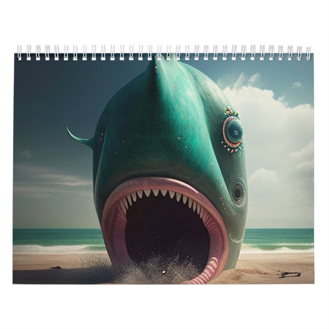 Shark sculpture on the beach calendar