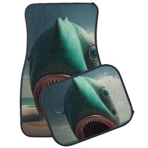 Shark sculpture on the beach car floor mat
