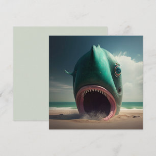 Shark sculpture on the beach card
