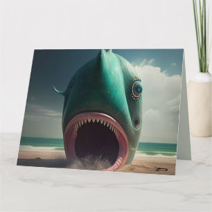 Shark sculpture on the beach card