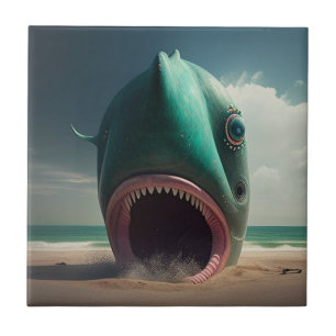 Shark sculpture on the beach ceramic tile