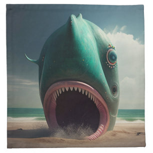 Shark sculpture on the beach cloth napkin