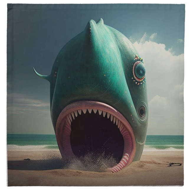 Shark sculpture on the beach cloth napkin (Front)