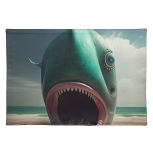 Shark sculpture on the beach cloth placemat