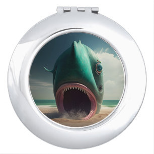 Shark sculpture on the beach compact mirror