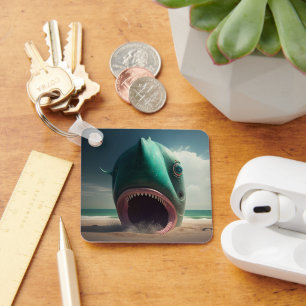 Shark sculpture on the beach keychain