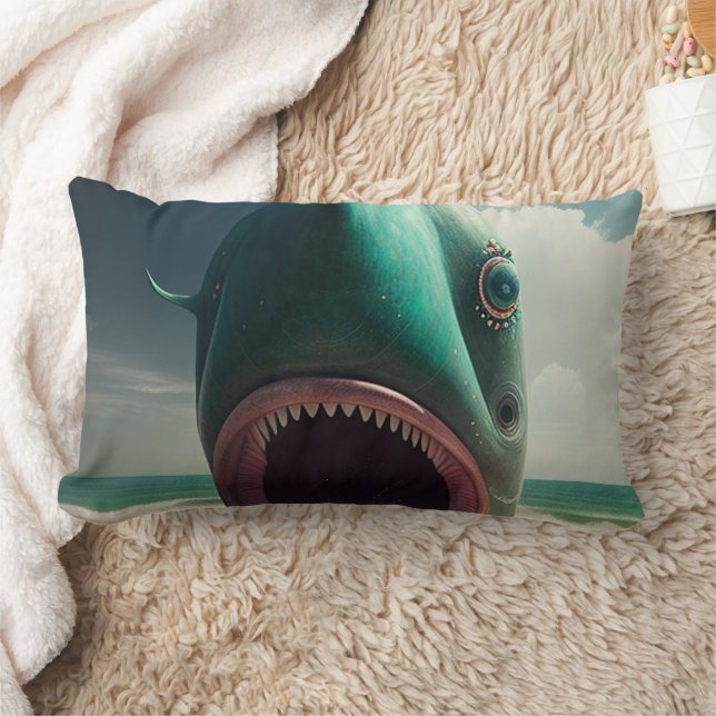 Shark sculpture on the beach lumbar pillow (Blanket)
