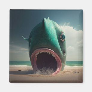 Shark sculpture on the beach magnet